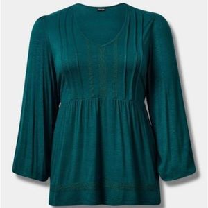 Torrid SZ 2 Hunter Green Baby Doll V Neck Top EUC Washed/Worn only once! Cute!